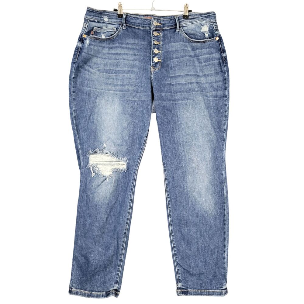JUDY BLUE Boyfriend Fit Distressed Button Fly Straight Denim Blue Jeans SIZE 20W